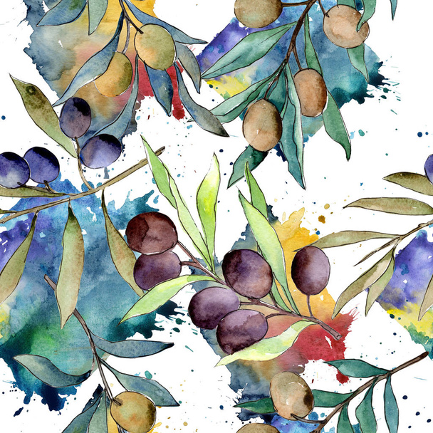 Olive tree pattern in a watercolor style. - Valokuva, kuva