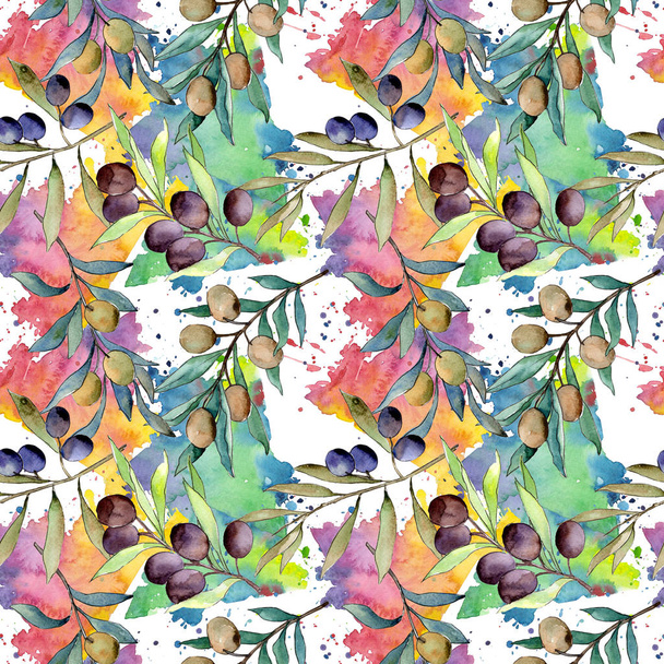 Olive tree pattern in a watercolor style. - Zdjęcie, obraz