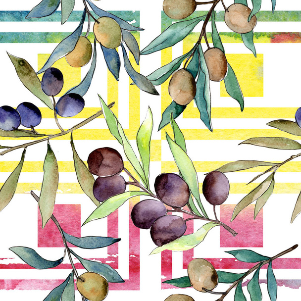 Olive tree pattern in a watercolor style. - Fotoğraf, Görsel