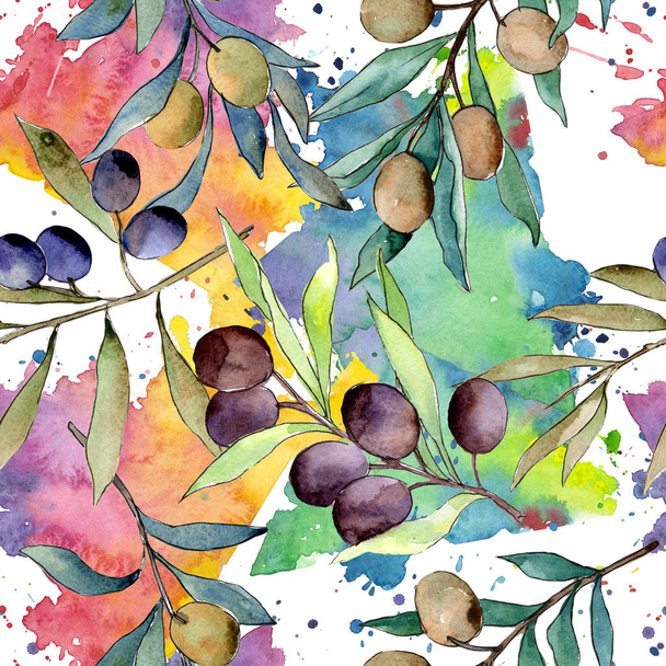 Olive tree pattern in a watercolor style. - Foto, Imagem