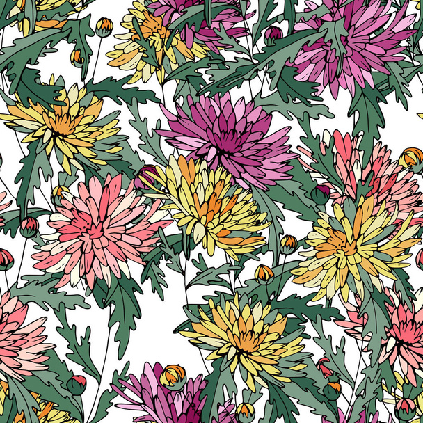 Seamless pattern with traditional homeplant Chrysanthemum. Endless texture with flower used indoor. - Vettoriali, immagini