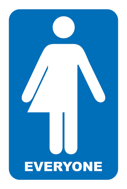Signo neutral de género. Señal de baño transgénero. Ilustración vectorial. Símbolo azul aislado en blanco. Banner obligatorio. Toilett para todos
 - Vector, Imagen