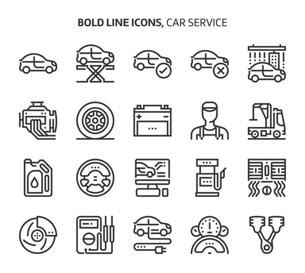 Autó szolgáltatás, merész vonal ikonok - Vektor, kép
