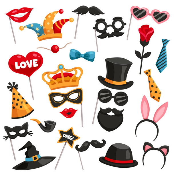 Carnaval Photo Booth Party Icon Set - Vector, afbeelding