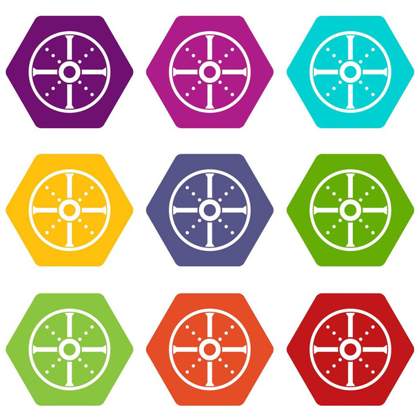 Round shield icon set color hexahedron - Vector, afbeelding