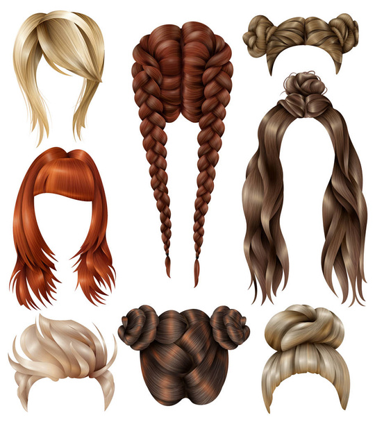 Ensemble de coiffures féminines réalistes
 - Vecteur, image