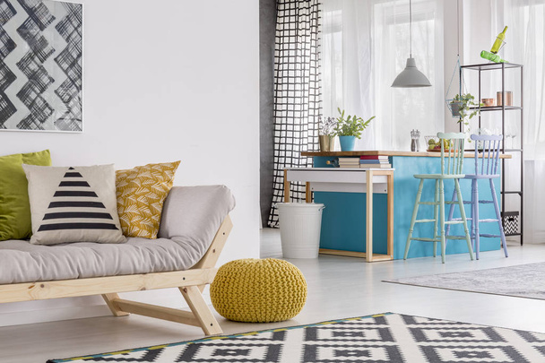 Yellow pouf in spacious room - Photo, image