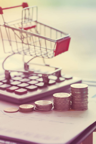 Shopping cart with coin . - Photo, Image
