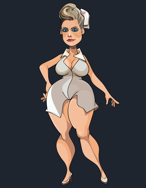 cartoon woman with a curvaceous figure in a nurse's outfit - Vektor, obrázek