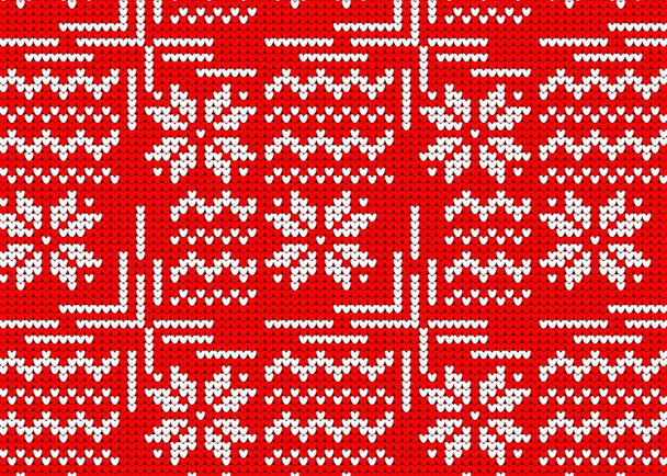 knitted sweater winter pattern red, Norwegian style with a snowf - Вектор,изображение