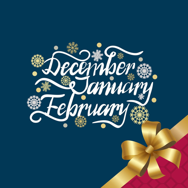 December January February Winter Month Inscription - Vetor, Imagem