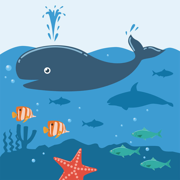 Illustration of Whale Underwater - Vector, Imagen