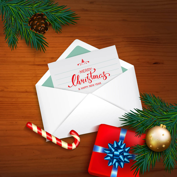 Открываем конверт с поздравлениями с Новым годом и Рождеством
 - Вектор,изображение