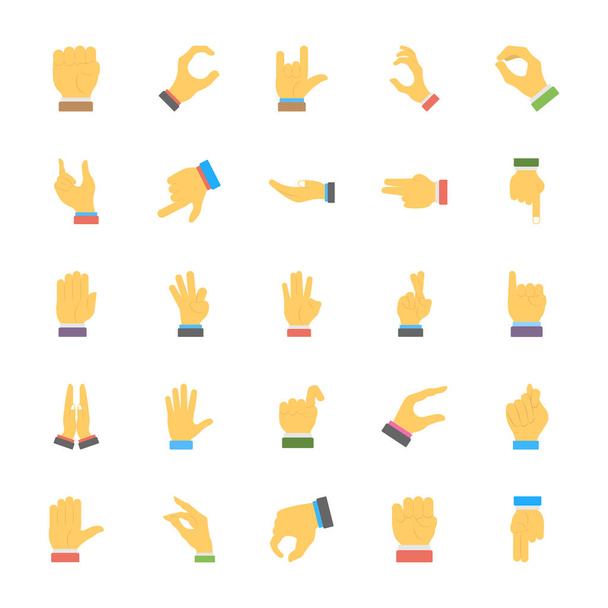 Handgesten flache Symbole gesetzt - Vektor, Bild