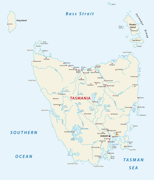 Kaart van de vector van het Australische eiland Tasmanië - Vector, afbeelding