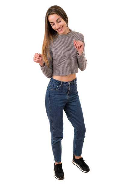 young casual beautiful woman full length, isolated - Foto, imagen