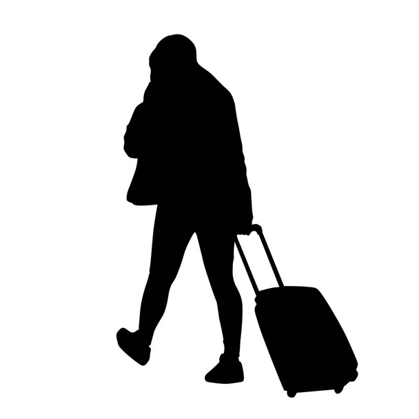 Woman silhouette with trolley - Vector, Image