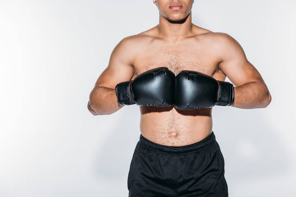 cropped image of shirtless african american boxer with gloves - Фото, зображення