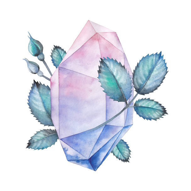 Suluboya kristal ve gül - Fotoğraf, Görsel