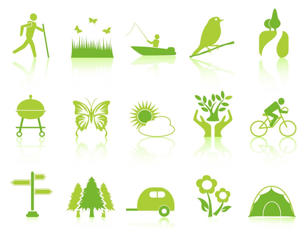 набір зелених кольорових іконок саду
 - Вектор, зображення