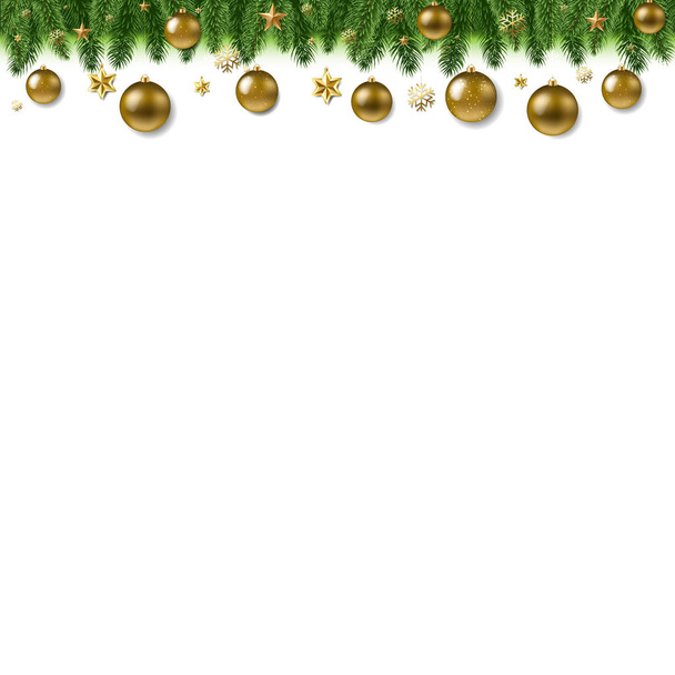 Christmas Fur Tree Border With Ball With Gradient Mesh, Vector Illustration - Vector, imagen