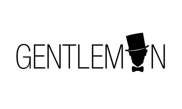Retro style emblem. Silhouette of a gentleman with top hat and bow tie - Vector, Image