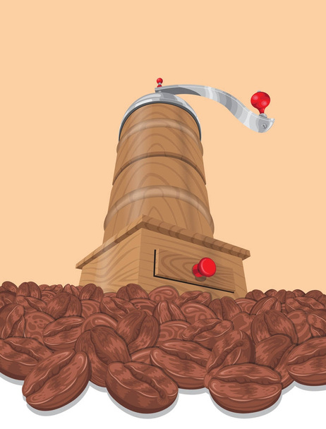 Coffee Mill and Roasted Coffee Nuts - Vector, Image