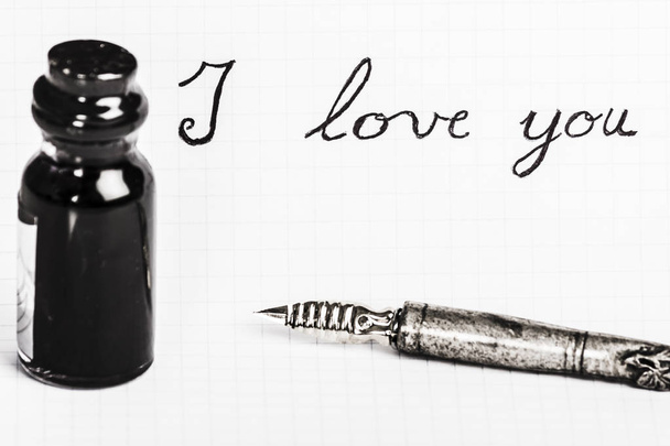 Love message written with old ink pen - Photo, Image