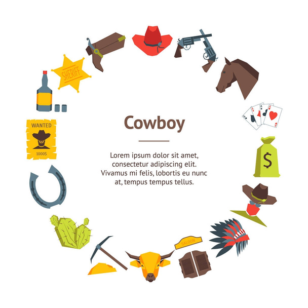 Cartoon Cowboy Banner Card Circle. Vector - Vector, Image