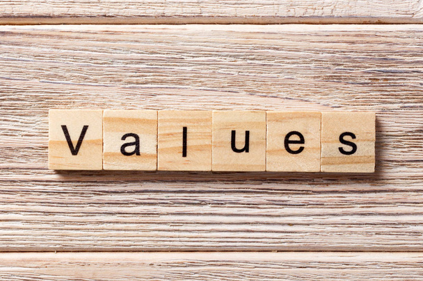 values word written on wood block. values text on table, concept - Foto, imagen