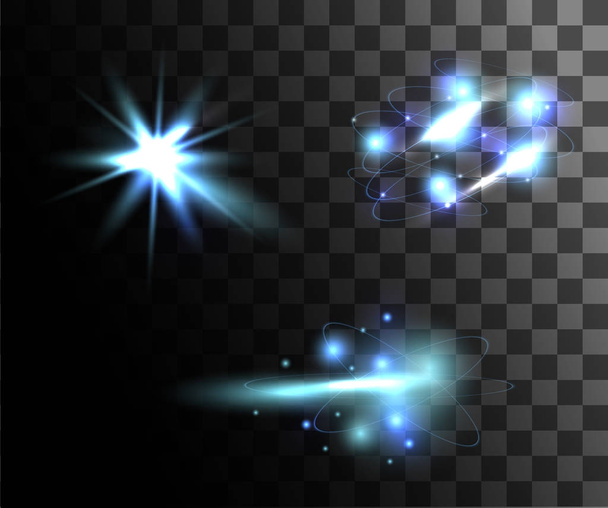 Σύνολο εφέ φωτός μπλε διάνυσμα λαμπερό φως δαχτυλιδιών με διακόσμηση σωματίδια που απομονώνονται σε διαφανές φόντο σελίδας ιστοσελίδα και σχεδίαση εφαρμογής για κινητά - Διάνυσμα, εικόνα