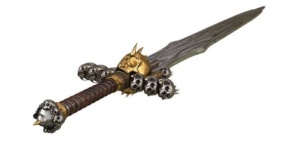 Lebky středověký meč na bílém pozadí. 3D obrázek - Fotografie, Obrázek