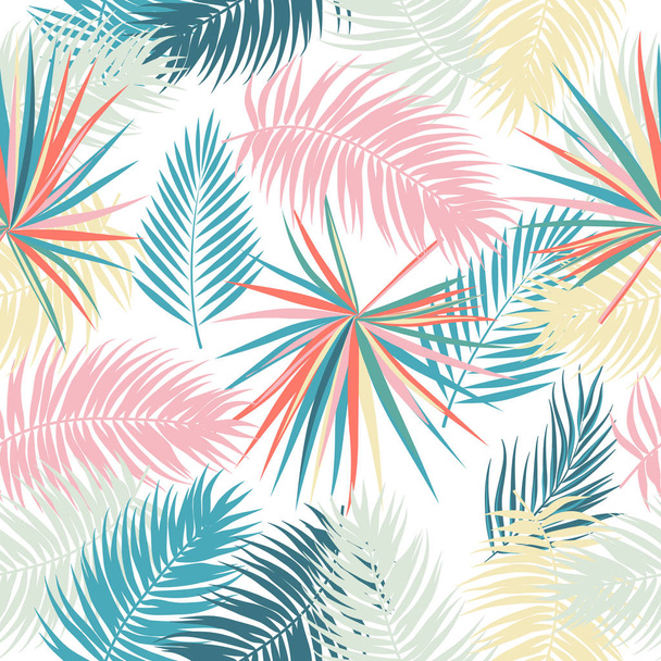 Tropical palm leaves seamless pattern - Вектор,изображение