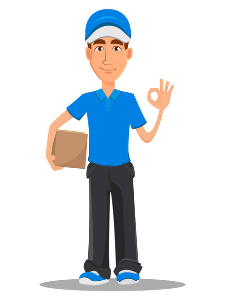 Smiling delivery man in blue uniform  - Vector, Image