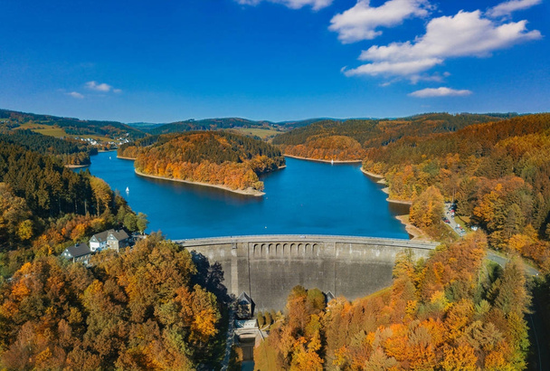Aerial view of the agger dam in Gummersbach - Photo, Image