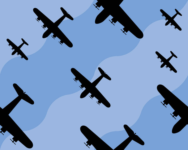naadloos patroon met vliegtuigen, vectorillustratie - Vector, afbeelding
