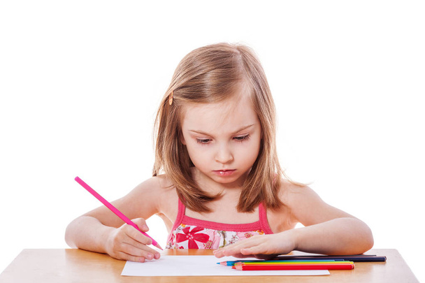 Girl drawing with pencils - Foto, Imagen