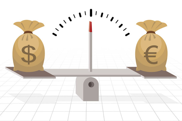 dollar and euro on seesaw balance - Vector, Image