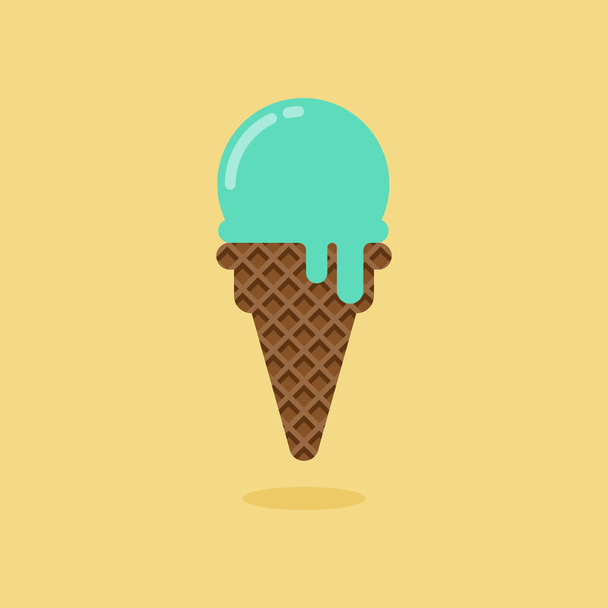 Ice cream cone mint flavor with topping flat design - Vector, Image