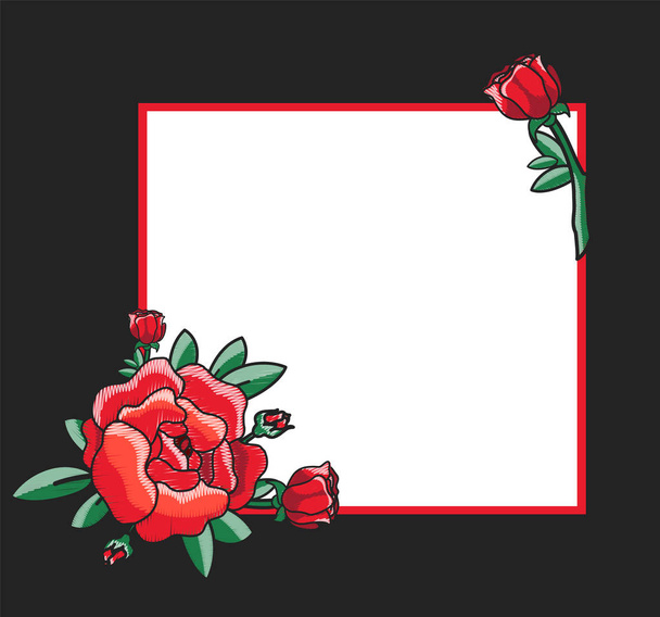 Photo Frame Design with Drawn Red Roses Vector - Vector, Image