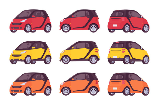 Mini-Elektroauto in den Farben rot, gelb, orange - Vektor, Bild