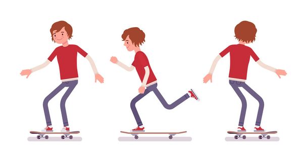 Skateboarder garçon, équitation en mouvement
 - Vecteur, image
