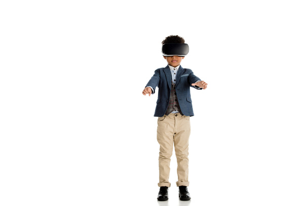 african american boy using vr headset isolated on white - Valokuva, kuva