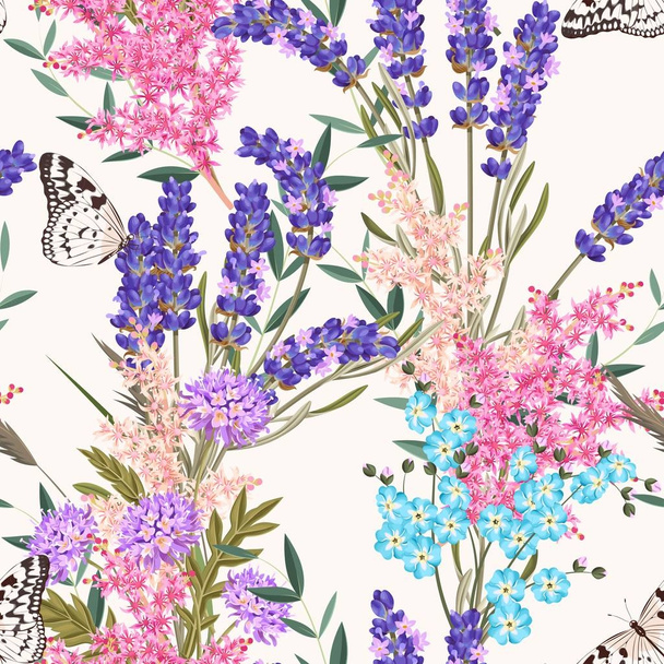 Lavender flowers seamless pattern - Vetor, Imagem