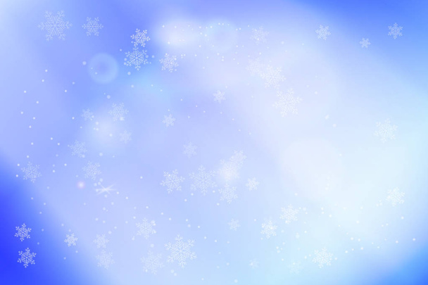 Pasztell kék bokeh háttér hópelyhek és fényhatások. Boldog Karácsonyt Boldog új évet banner vagy fej - Vektor, kép