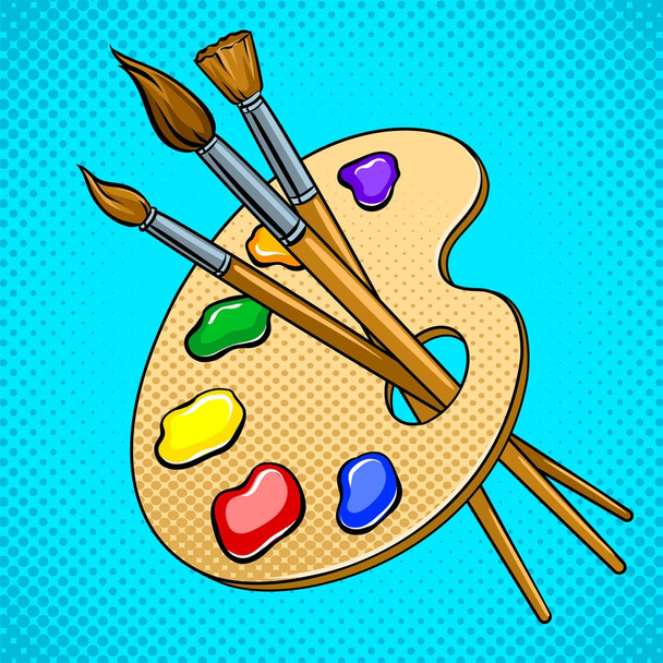 Palette with paints and brushes pop art vector - Vettoriali, immagini