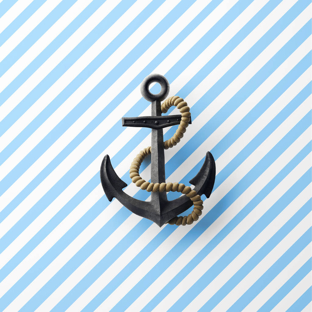3d rendering of anchor on striped background, sea concept - Φωτογραφία, εικόνα