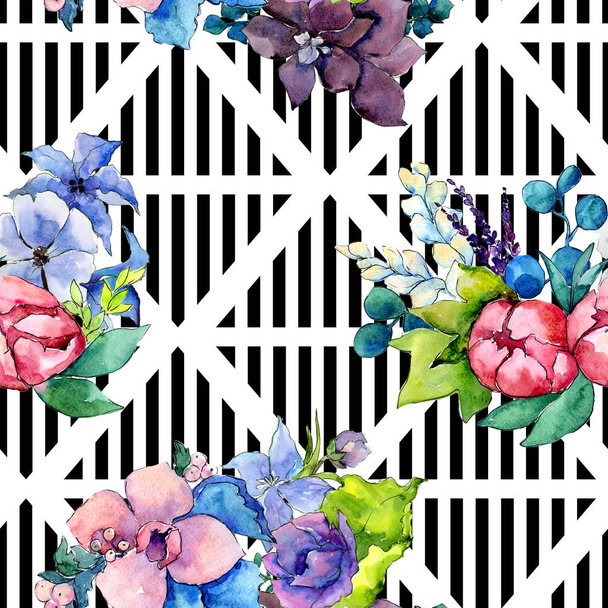 Flower composition pattern in a watercolor style. - Foto, afbeelding