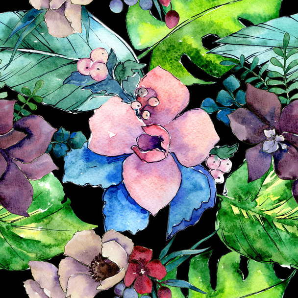 Flower composition pattern in a watercolor style. - Foto, imagen