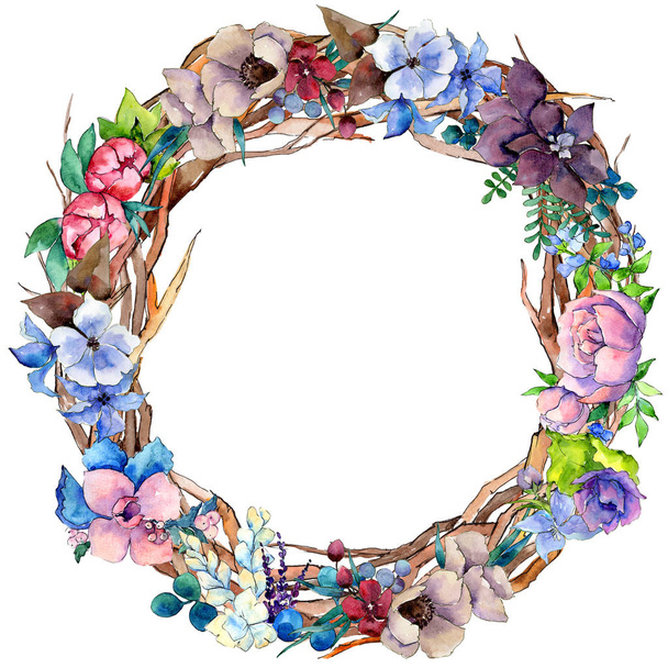 Flower composition wreath  in a watercolor style. - Fotó, kép